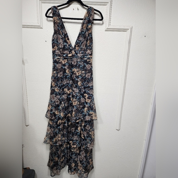 Lulus Sweeping Sensation Black Floral Print Organza Pleated Maxi Dress S Wedding - Picture 6 of 10